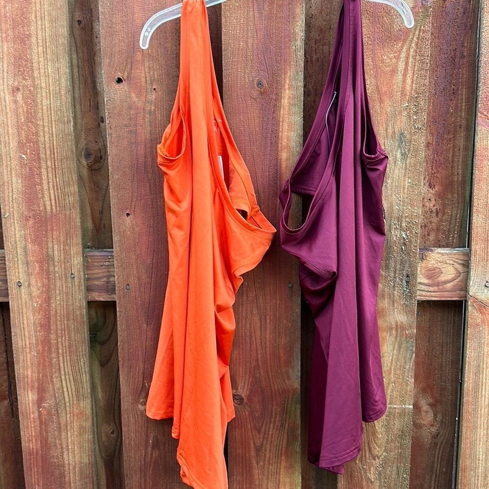 Ashley Stewart Ribbed Scoop Neck Tank Top Lot 2pc Orange Purple 14/16